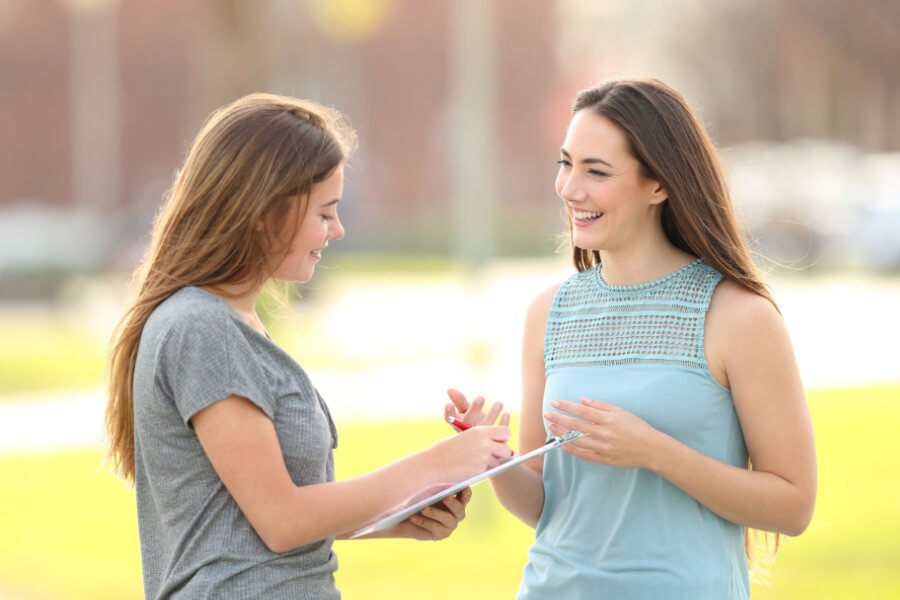 Interviewer asks survey respondent to complete a paper based offline survey