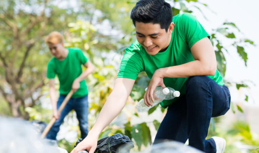 Volunteers collecting litter.