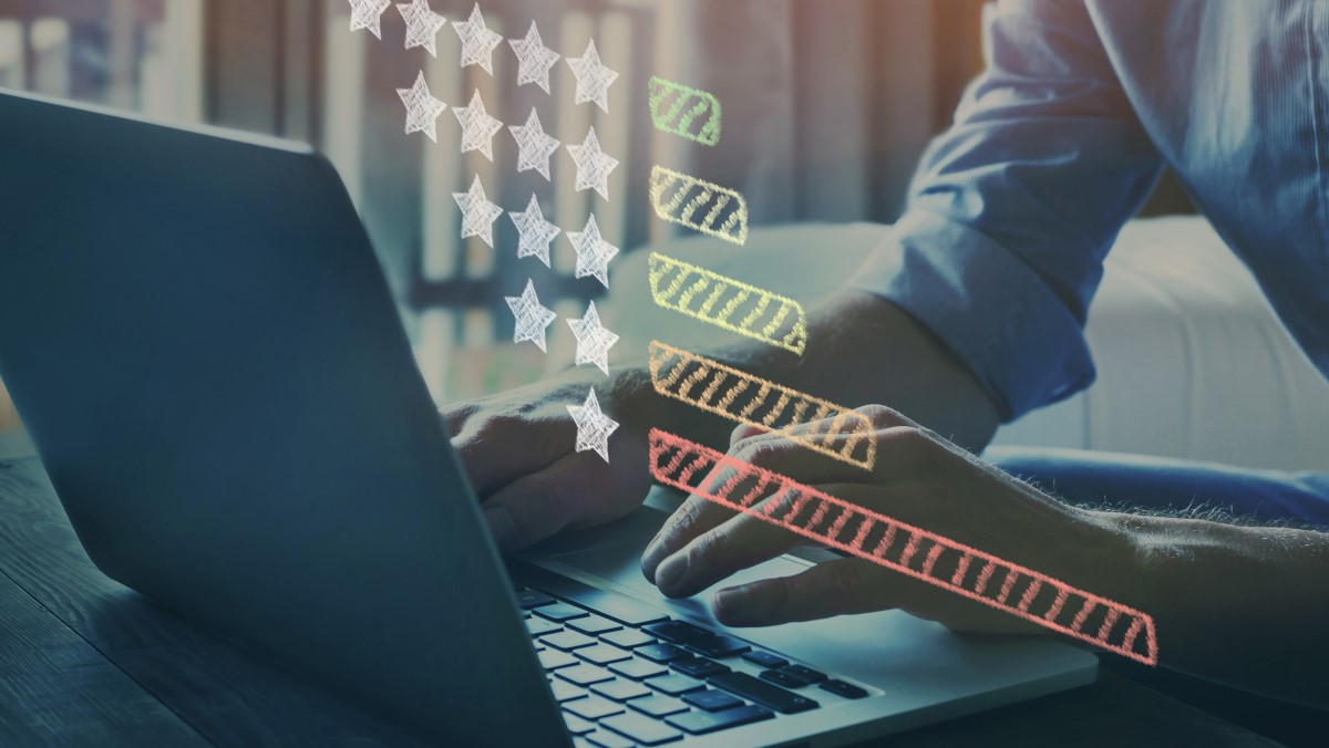 Man identifying unhappy customers from an online review site