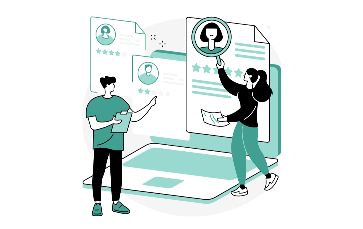 Picture that depicts two people reviewing data from a data dashboard