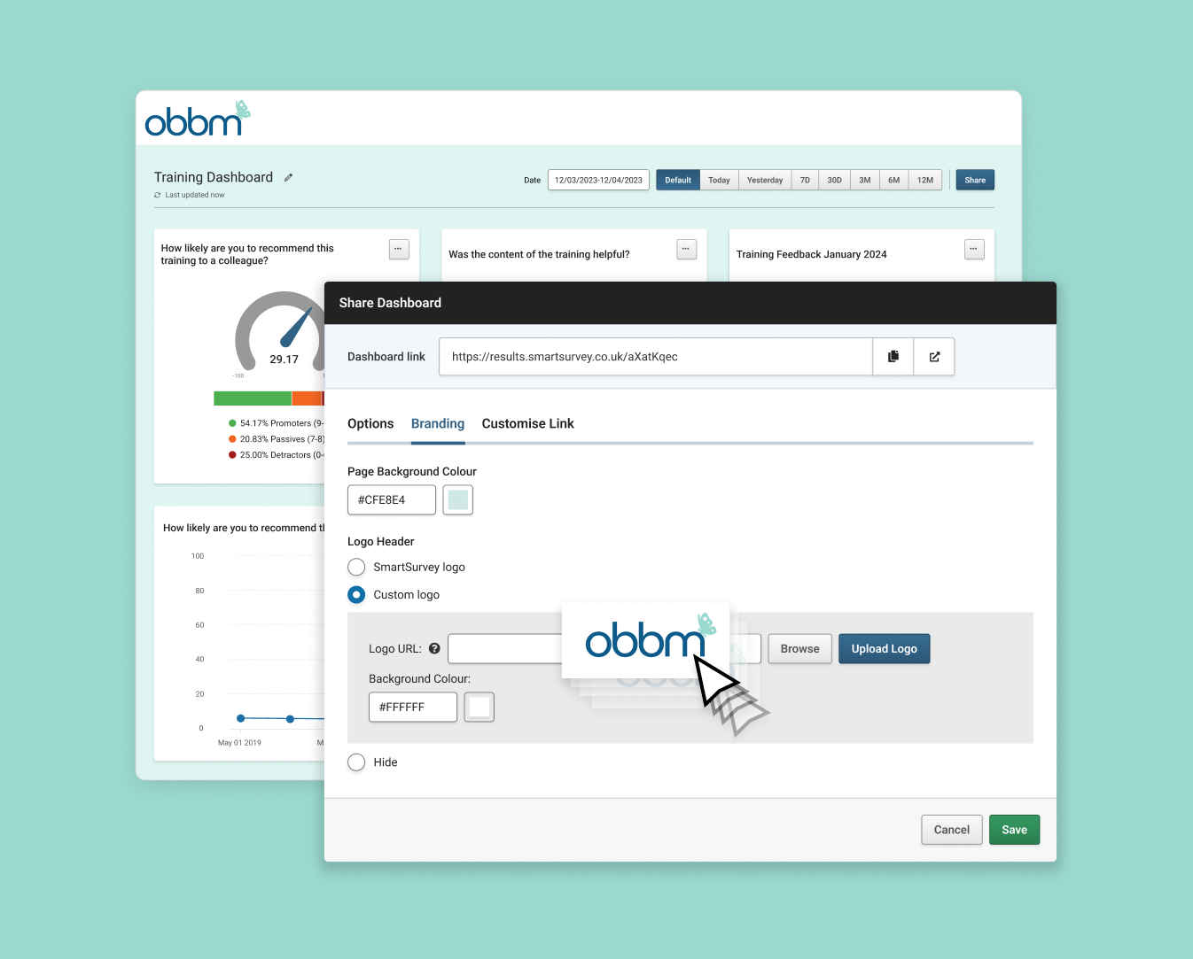Picture that depicts how our Enterprise Plus users can add a custom logo to their surveys dashboard
