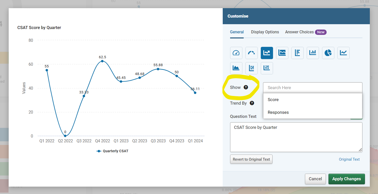 Image showing the show dropdown options