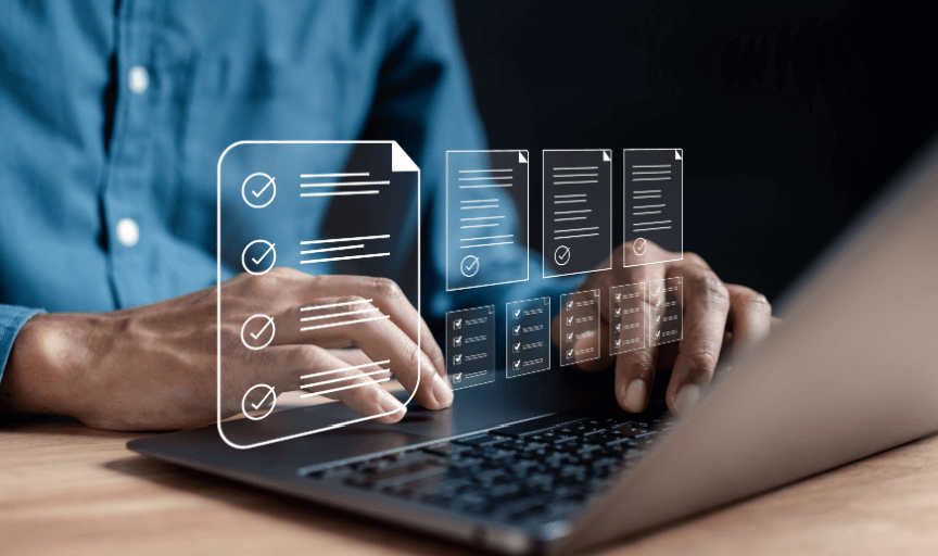 Researcher using survey tools for business to create an online questionnaire