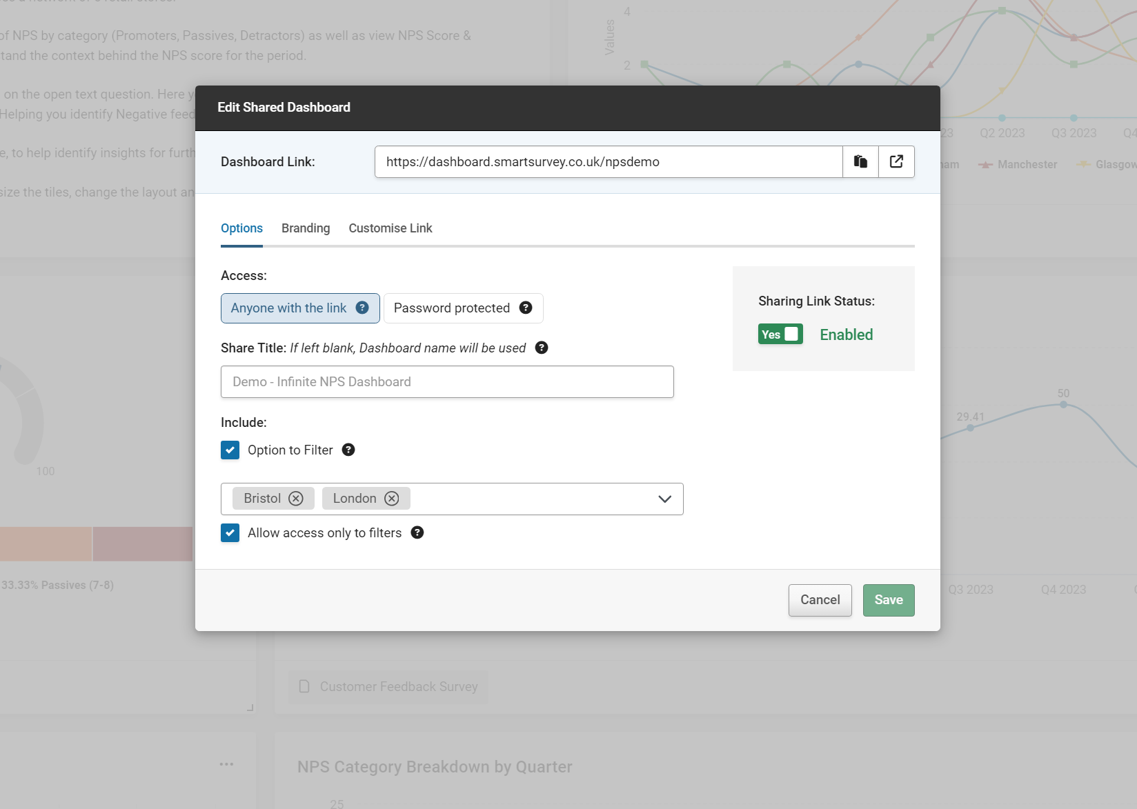 Filters on dashboard