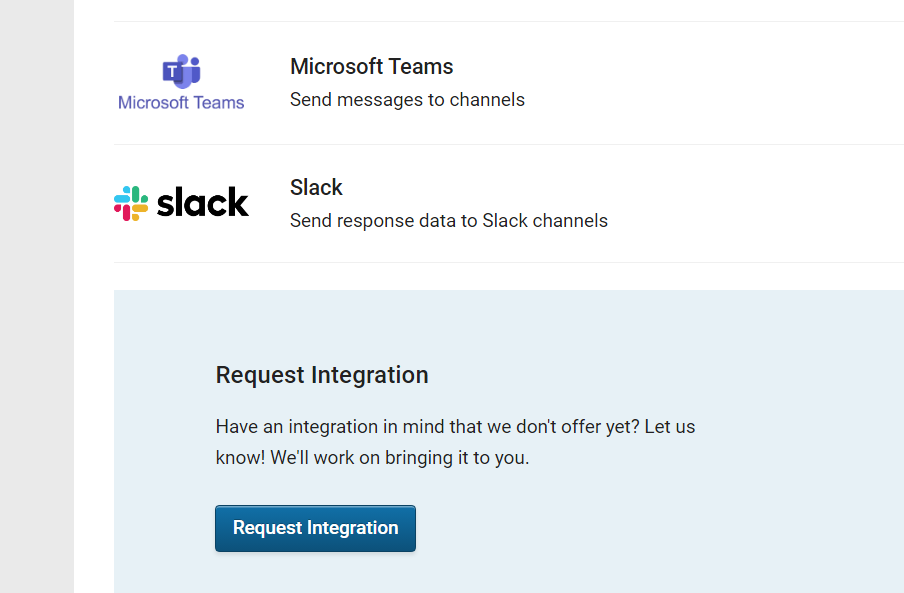 Image showing the integrations listing