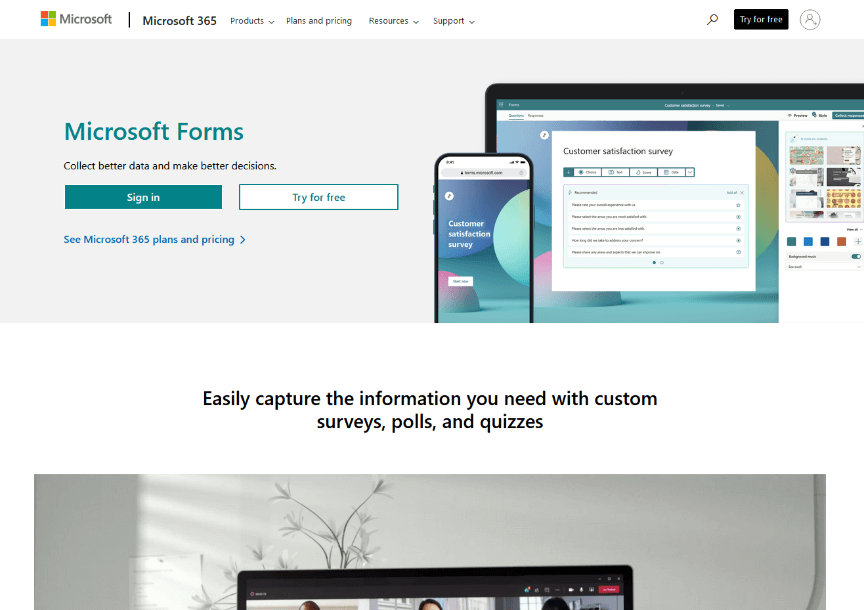 Microsoft Forms survey tool screenshot 28/10/2024