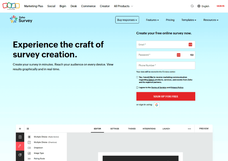 Zoho Survey survey tool screenshot 28/10/2024